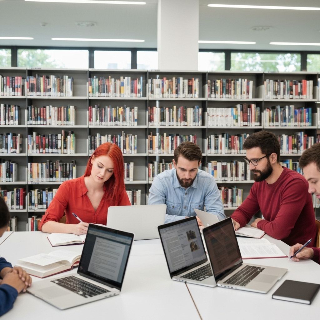 Étudiants travaillant ensemble dans une bibliothèque moderne